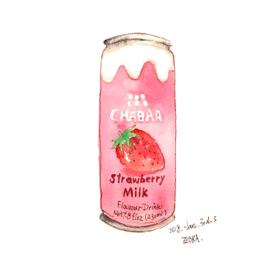 2018 新坑 淡彩 速写 插画 手绘 美食 饮料 草莓牛奶 韩国