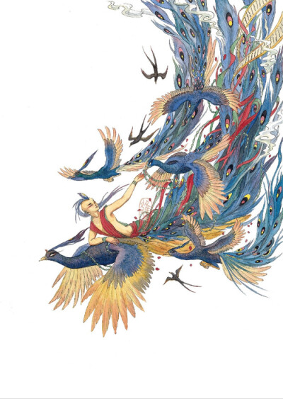 罗云，来源于《须摩提女经》。罗云为释迦摩尼的弟子，化乘五百孔雀，从空中飞来满财家赴斋说法