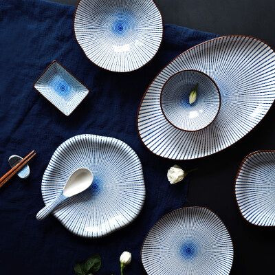 半房杂货日式千段草陶瓷餐具汤面碗米饭碗长方寿司鱼盘碟子菜盘子
