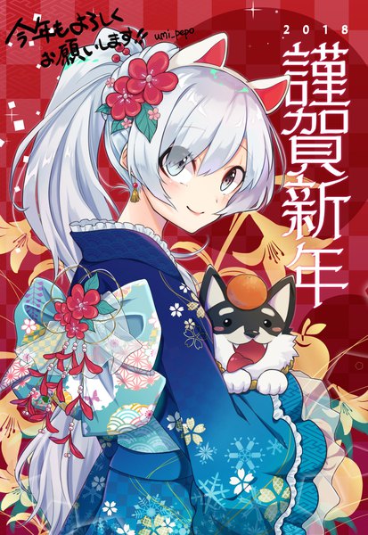 Anime picture 1461x2122 with
rwby
rooster teeth
weiss schnee
zwei (rwby)
maguro (guromaguro)
long hair
tall image
looking at viewer
blue eyes
fringe
smile
animal ears
ponytail
hair between eyes
signed
silver hair
japanese clothes
traditional clothes
inscription
looking back