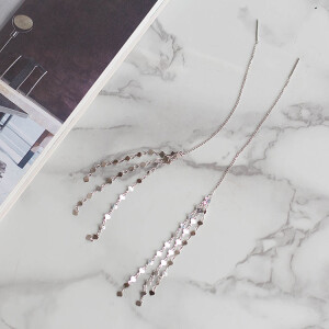 EASY CHIC925纯银爱心流苏灵动耳线 长款耳饰时尚多层度假风 仙啊