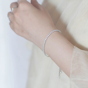 EASY CHIC 925银镶嵌锆石简约闪闪可调节百搭时尚手链 佩戴率高