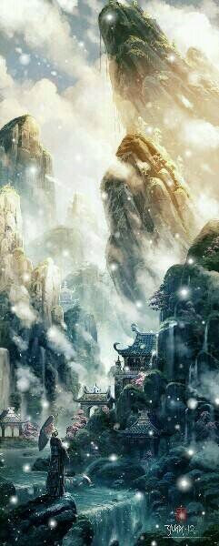 古风素材，中国风复古，背景，山水，亭台楼阁，江南，泼墨，唯美浪漫插画，摄影，图网侵删