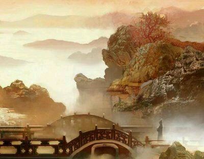 古风素材，中国风复古，背景，山水，亭台楼阁，江南，泼墨，唯美浪漫插画，摄影，图网侵删