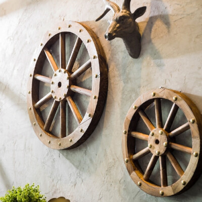 复古工业风木车轮壁饰酒吧咖啡旅馆客厅餐厅奶茶店铺墙上装饰壁挂