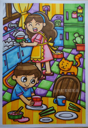 儿童画 主题画  丹尼索儿童画   手绘  人物画   