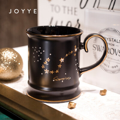 Joyye12星座马克杯简约情侣陶瓷杯情人节送礼采用施华洛世奇元素