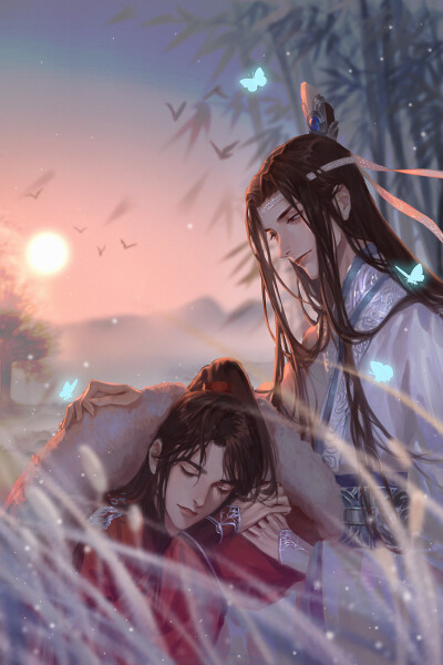 #蓝忘机##魏无羡# 绘师：暂时醒着的烟雨君