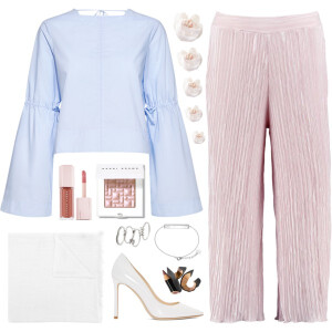 A fashion look from February 2018 featuring boxy crop tops, wide leg palazzo pants and jimmy choo pumps. Browse and shop related looks.