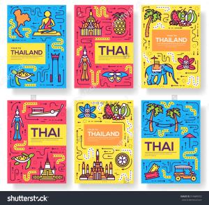 泰国旅游风景建筑图案人物元素背景宣传海报插画设计矢量ai307