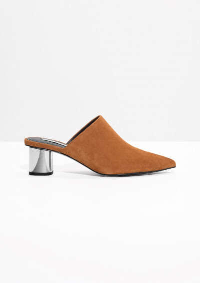& Other Stories image 1 of Pointed Block Heel Mules in Bronze/Silver
