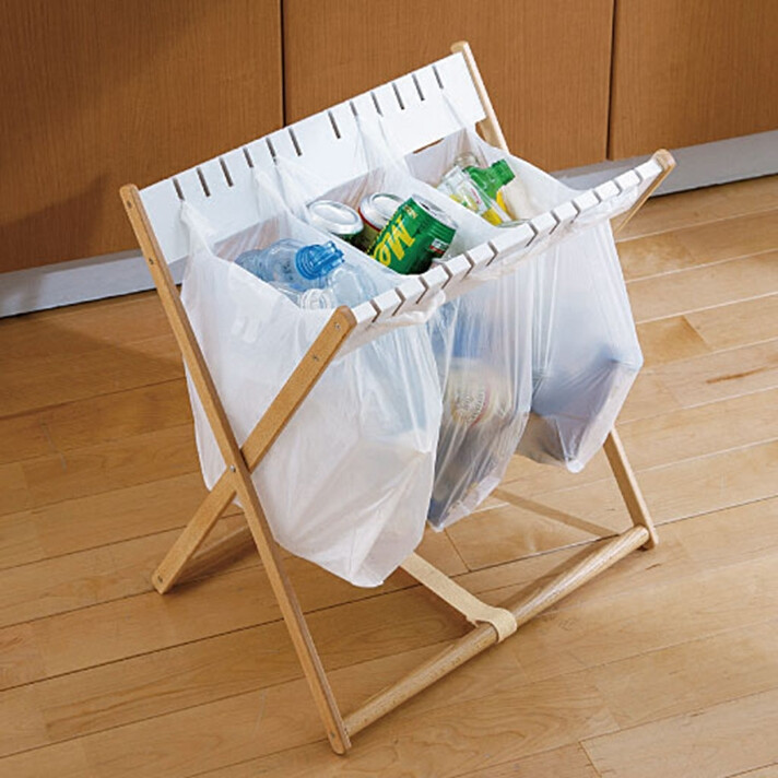 日式实木垃圾袋架家用折叠塑料袋收纳支架