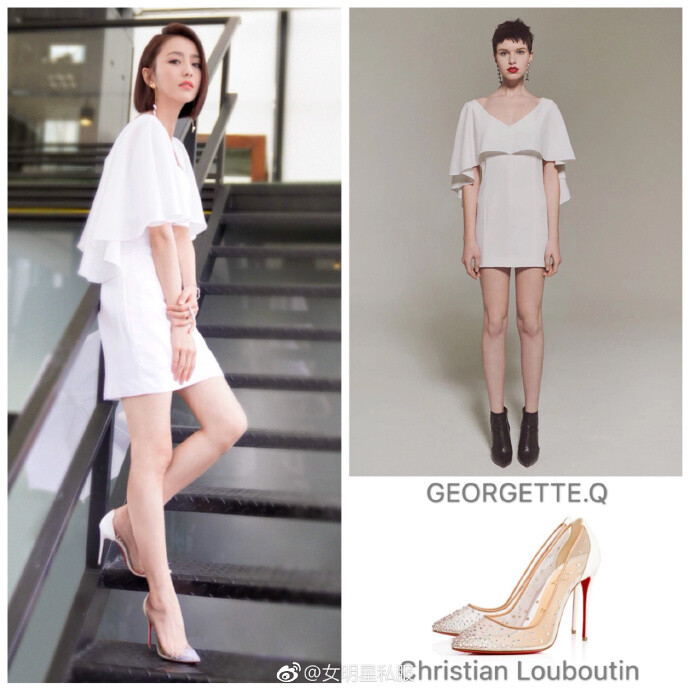 3月5日，佟丽娅身穿GEORGETTE.Q白色连衣裙，脚踩Christian Louboutin高跟鞋，搭配ooak耳环和Glam Ever手镯，出席彩妆品牌活动。 ​​​​