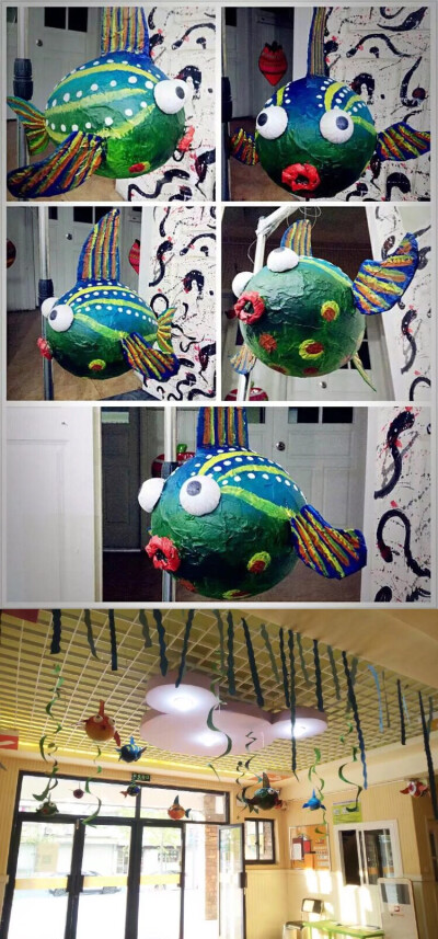 气球，报纸，浆糊，颜料制成——气球热带鱼