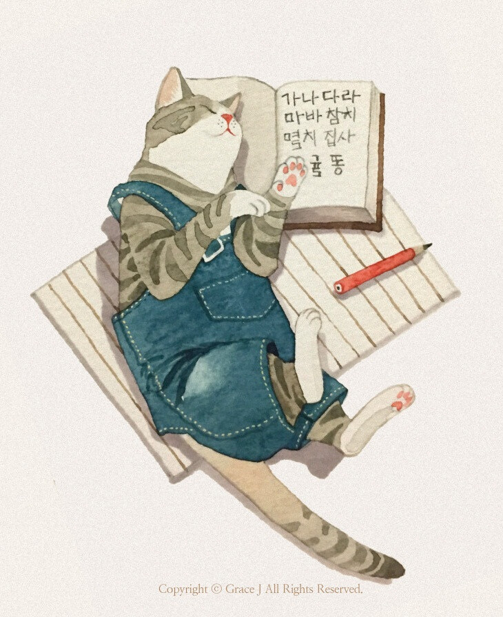 猫咪 水彩 GraceJ插画