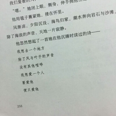 我想去一个地方
除了风与叶子的声音
没有其它喧哗
我想爱一个人
要爱他
便只爱他