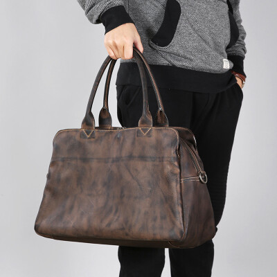 原创时尚旅行包真皮旅行袋潮流行李包头层牛皮手提包单肩斜跨手工