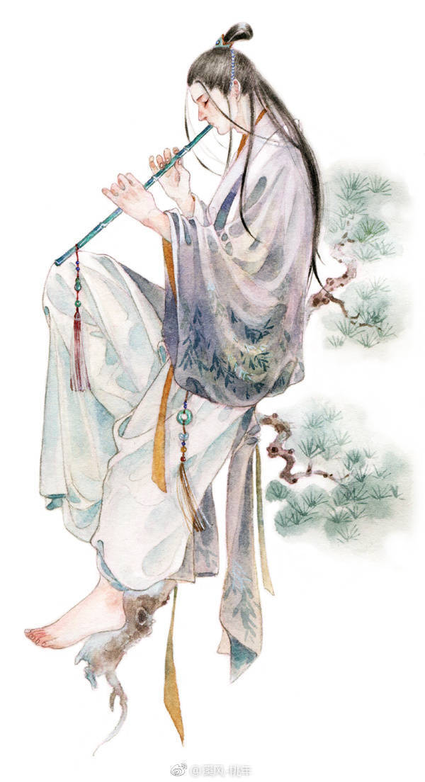 手绘古风持乐器男子
画师：溪风-少年