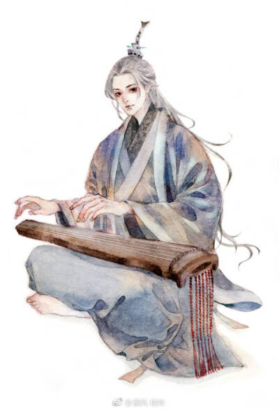 手绘古风持乐器男子
画师：溪风-少年