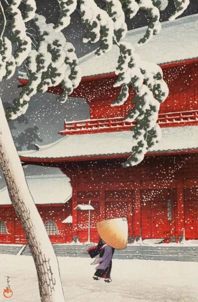 日本浮世绘画家Kawase Hasui笔下的雪景