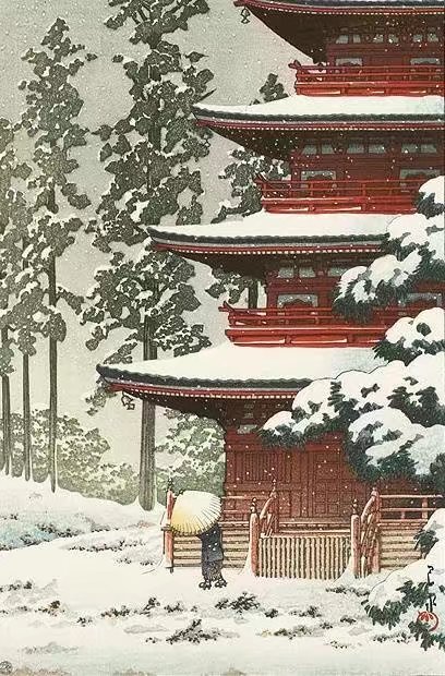 日本浮世绘画家Kawase Hasui笔下的雪景