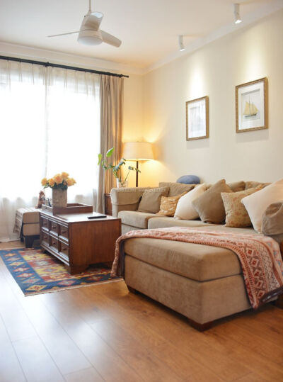 日式田园风格客厅转角沙发装修效果图片