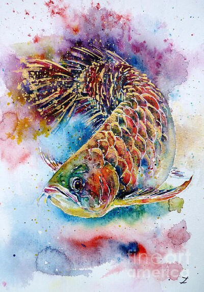 Magic+of+Arowana.+Watercolor+by+Zaira+Dzhaubaeva.: