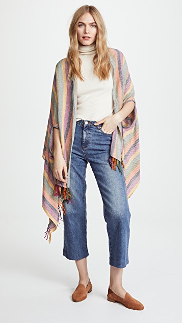 Madewell 孔雀图案条纹真丝落棉披肩式围巾