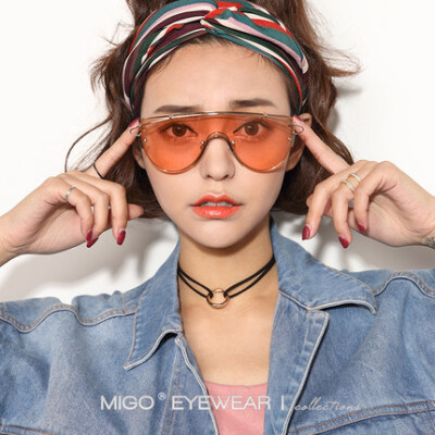 MIGO欧美明星款超大框一体式太阳镜网红款透明粉色男女士情侣墨镜