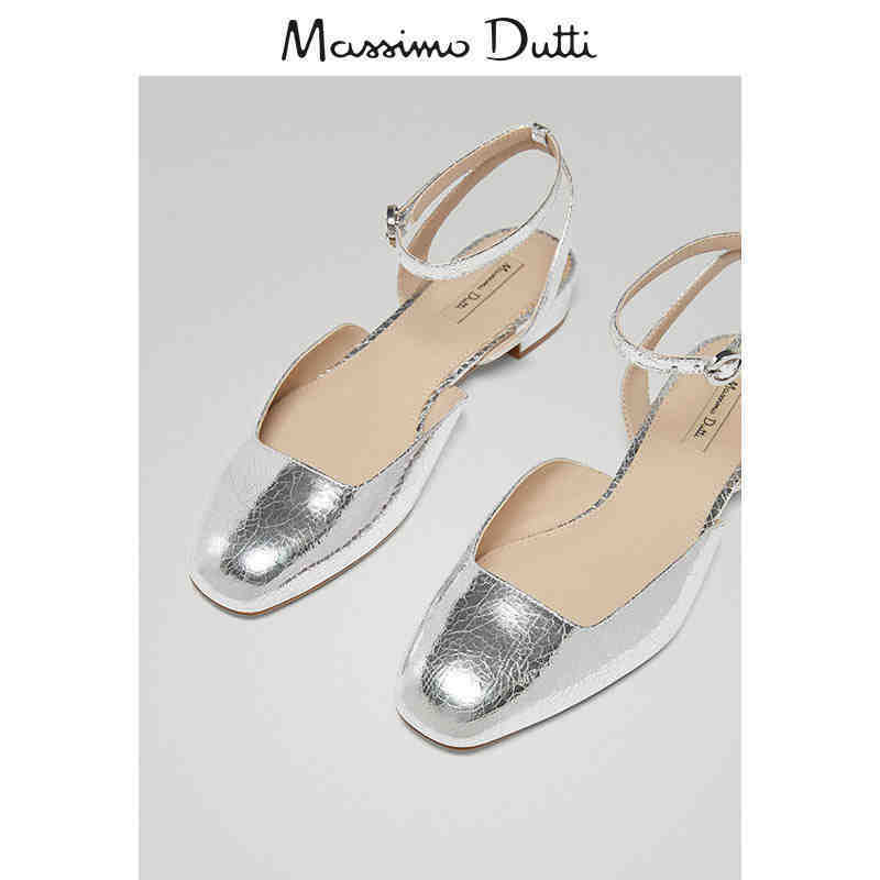 Massimo Dutti 女鞋 裂纹效果真皮芭蕾鞋