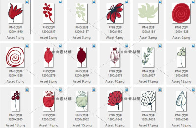 青叶红花瓶身红灰蓝色杯子贺卡装饰图案PNG图案设计素材png299