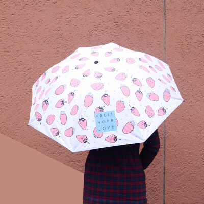 小清新草莓香蕉拱形可爱叠晴雨伞防紫外线黑胶太阳伞防晒遮阳伞