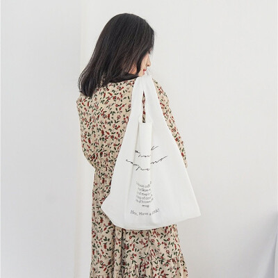 韩版新ins同款手拎提袋字母背心包帆布棉麻包环保购物袋简约女包