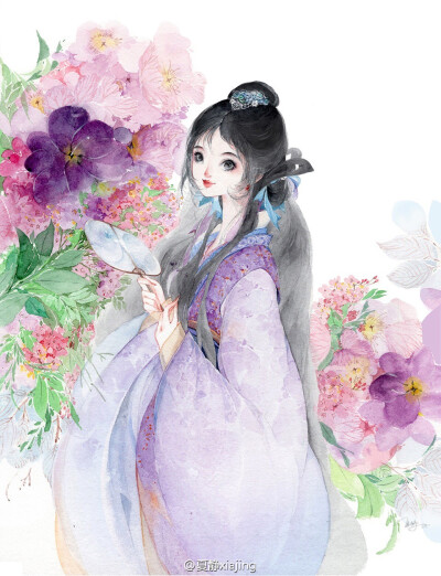 手绘古风持扇女子
画师：夏静