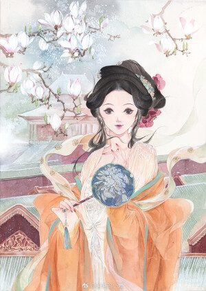 手绘古风黄衣女子
画师：画画的小夏