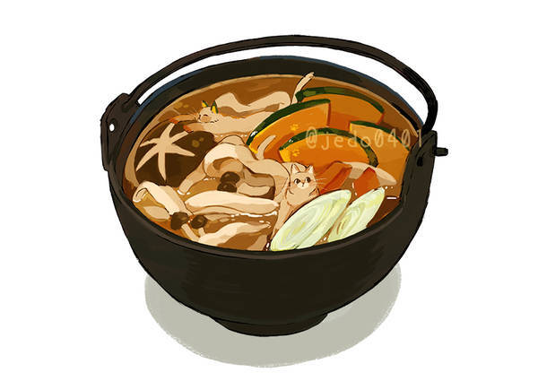 猫与美食的结合！
pixiv画师:白地図(hakutizu)