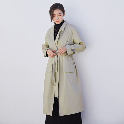 2018春季韩版女装中长款系带长袖简约显瘦休闲气质风衣女外套