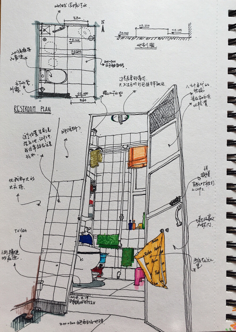 【每日画唠】家里最小的房间，但是装修起来是最费钱的房间。三十多年你没什么改变。那时洗澡都要去公共浴室（大澡堂子），家里卫生间的防水没有考虑淋浴功能，所以现在地漏必须经常清理，否则楼下准会找上门来。
2018.3.19