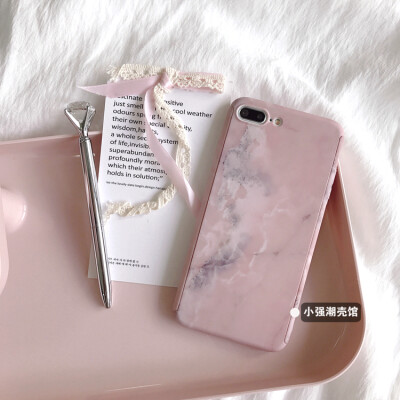 简约磨砂粉色大理石纹苹果6s手机壳iPhone7 Plus防摔全包硬壳i7套