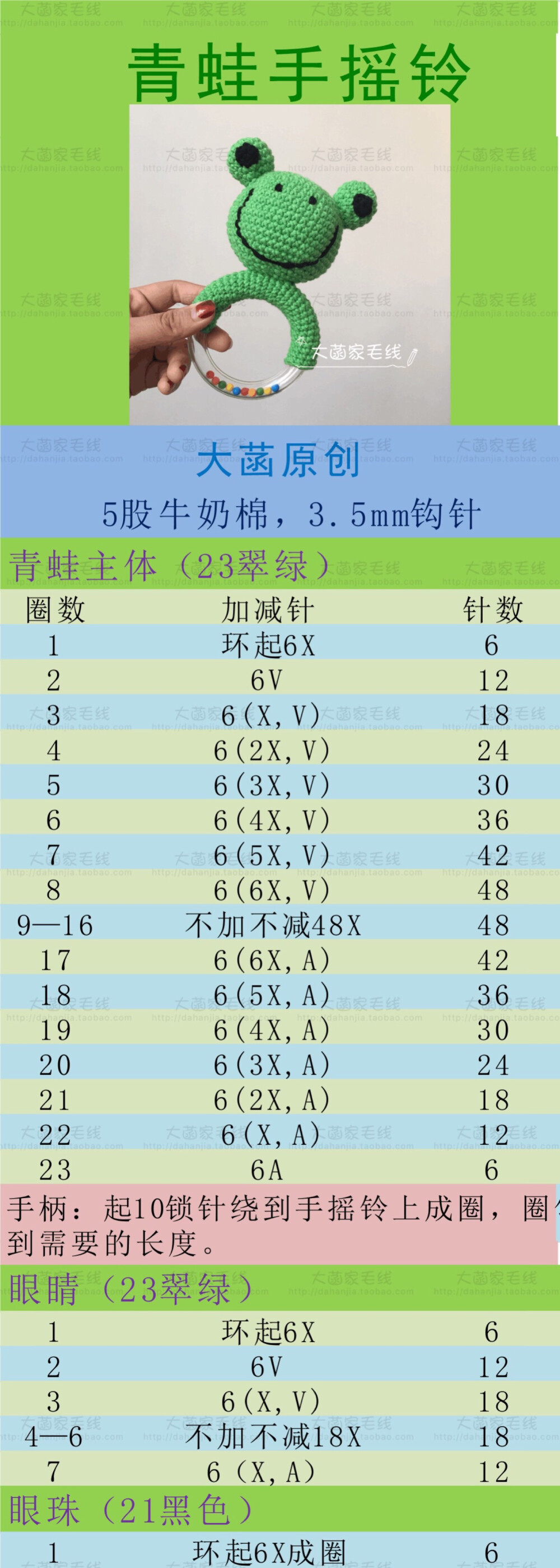 大菡家毛线钩针图解 手摇铃玩具青蛙