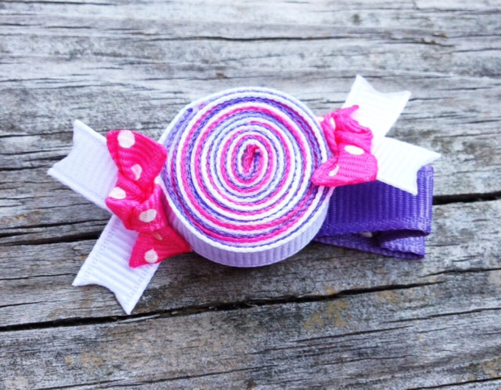 pink and purple candy ribbon sculpture hair clip, candy hair