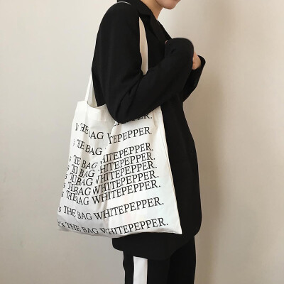 购物袋潮春季韩国单肩包大包包容量布袋white pepper印花字母