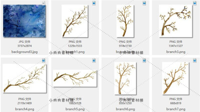 蓝紫色水彩水墨橡树橡木装饰图案客厅装饰插画墙壁背景 png jpg50