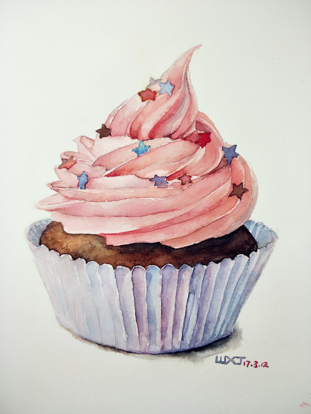 手绘水彩甜品粉色纸杯蛋糕