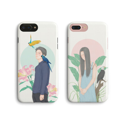 情侣花喜鹊鸟热带树叶iPhone87plus6S磨砂透明苹果手机保护壳套