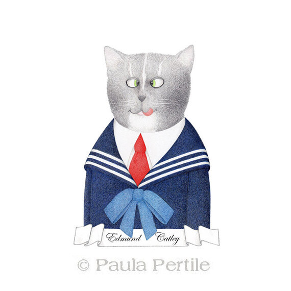 猫咪拟人头像彩铅插画美国画师paulapertile作品