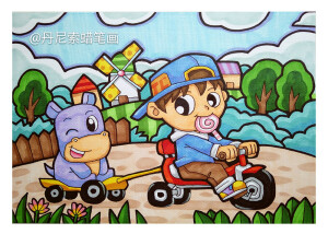 儿童画主题画人物画    手绘  设计   主题画   丹尼索儿童画