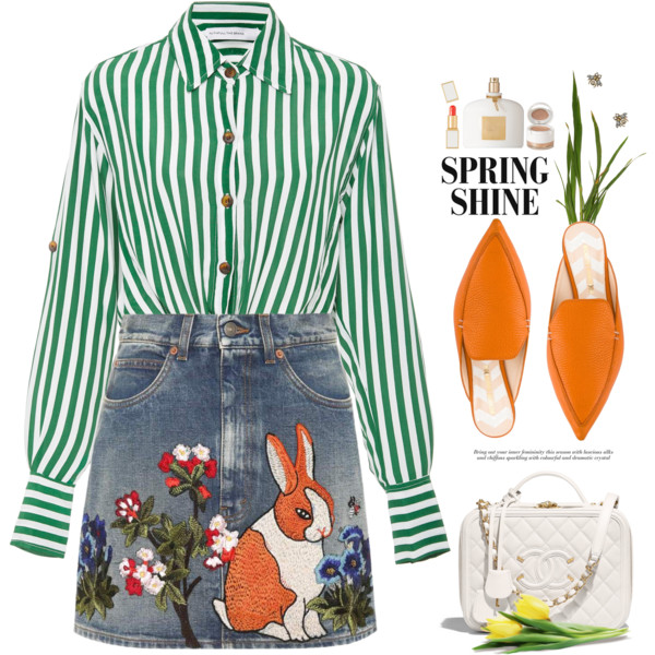 #DenimSkirts + #Earrings - #Gucci
#Loafer - #NicholasKirkwood
#Shirt - #Faithfull
#Bag - #Chanel
#Spring #Easter #Bunny #Carrot
#DenimSkirt #Denim #Skirt #Floral #Embroidery
#Stripes #BoxBag #Makeup #Simple