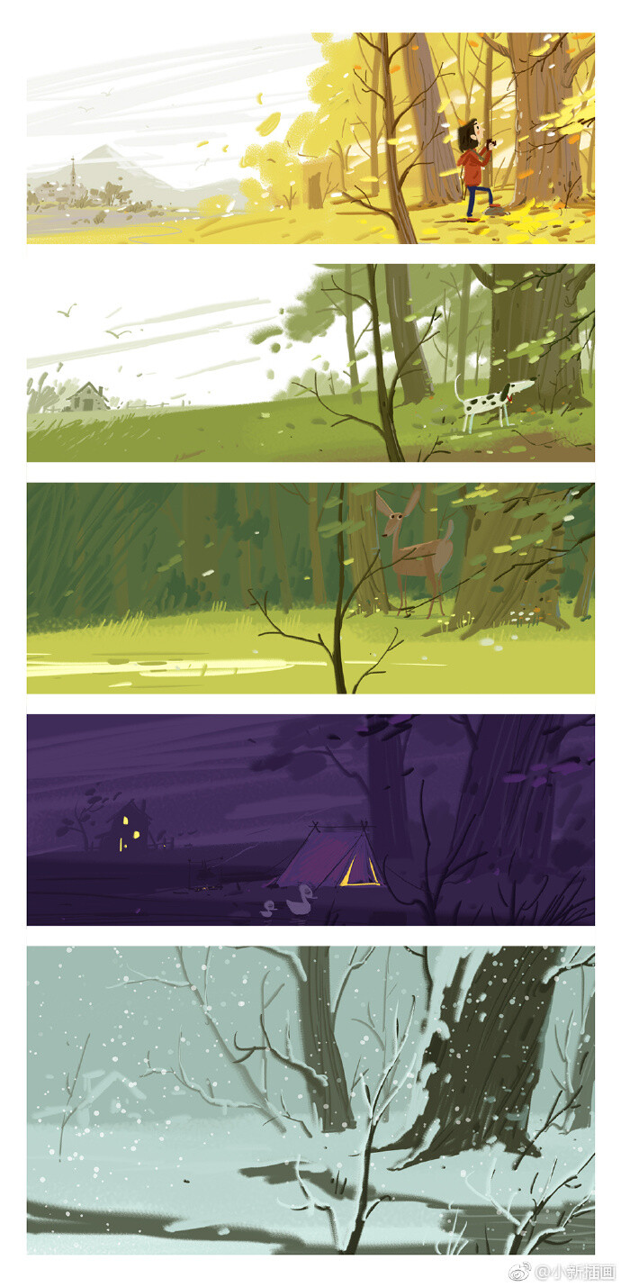 今天示范色调！#小新儿童插画# ​​​​