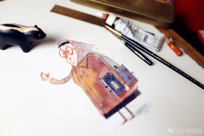 昨晚示范到深夜，画画总是让人暂时忘记时间的流逝#小新水彩##小新儿童插画# ​​​​